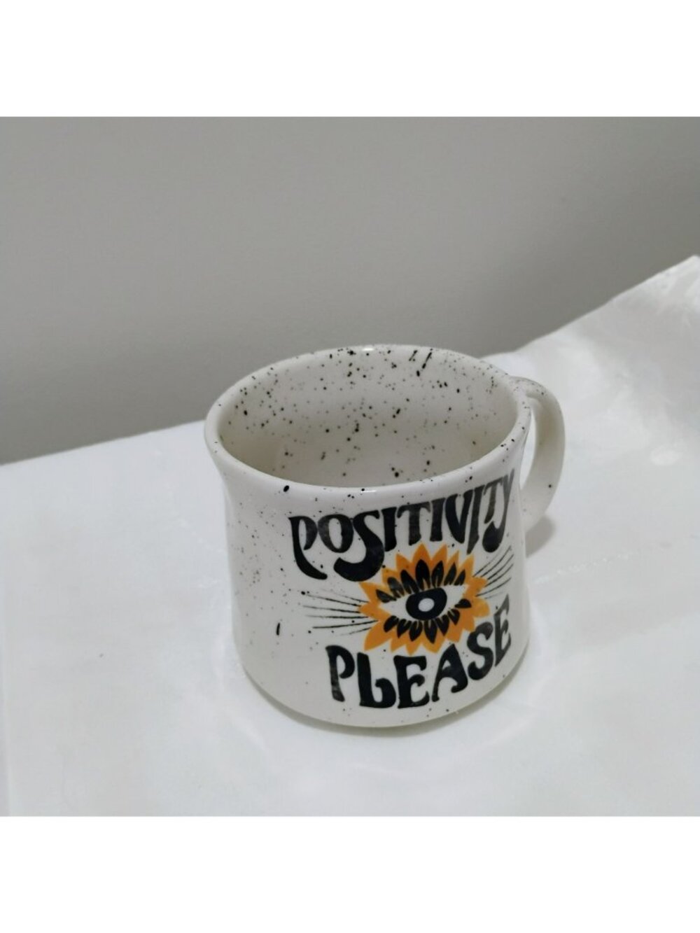 Positivity Please Mug By Anthropologie Dazey LA Speckled Ceramic Coffee Cup - Picture 2 of 7